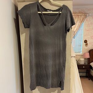LNA Charcoal Gray Short Sleeve V-Neck Tunic Dress